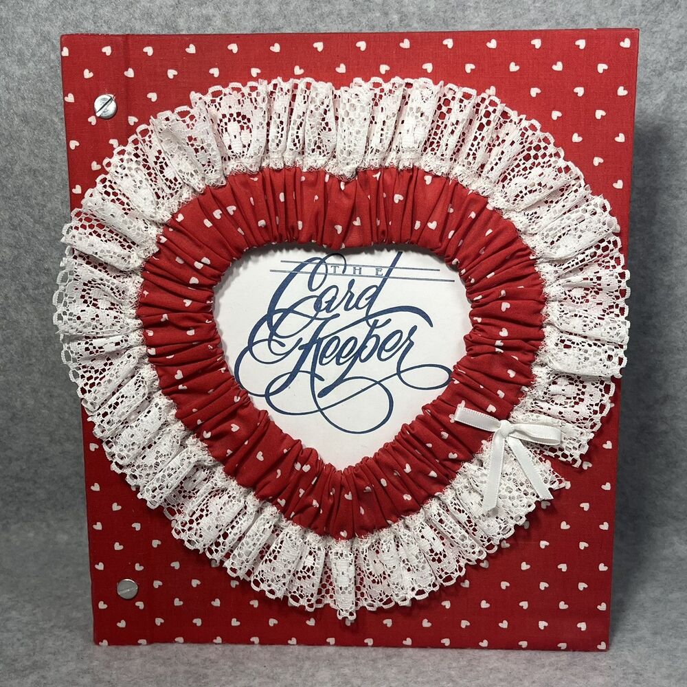 Handcrafted Greeting Card Keeper Binder‎ Red Heart Fabric Frame Cover Organizer